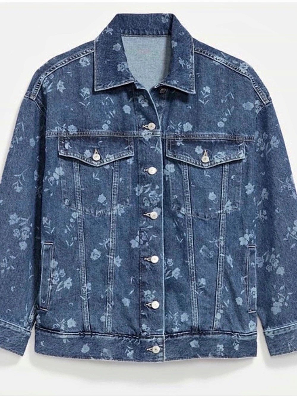 Old Navy Oversized Floral Print Jean Trucker Jacket Blue Small